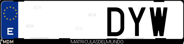 Imágen de matrícula de coche con letras DYW de España