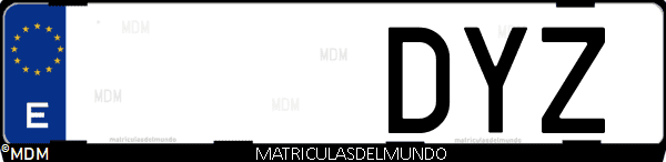 Imágen de matrícula de coche con letras DYZ de España