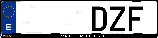 Imágen de matrícula de coche con letras DZF de España