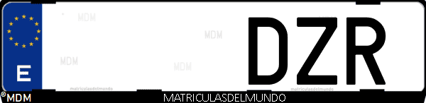 Imágen de matrícula de coche con letras DZR de España