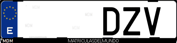 Imágen de matrícula de coche con letras DZV de España