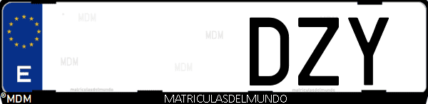 Imágen de matrícula de coche con letras DZY de España