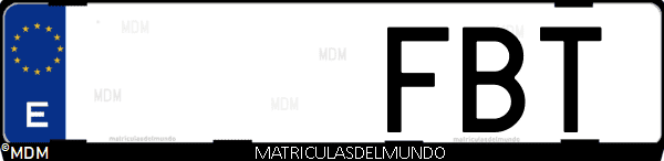 Imágen de matrícula de coche con letras FBT de España