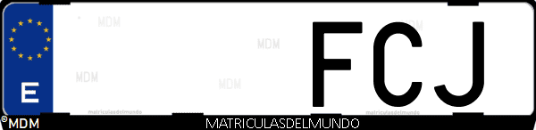 Imágen de matrícula de coche con letras FCJ de España