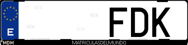 Imágen de matrícula de coche con letras FDK de España