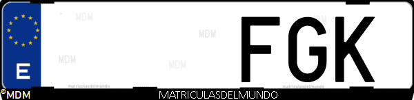 Imágen de matrícula de coche con letras FGK de España