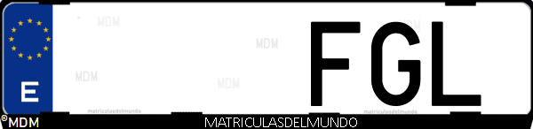 Imágen de matrícula de coche con letras FGL de España