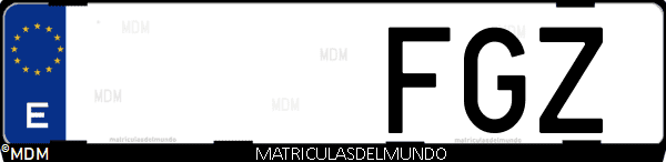 Imágen de matrícula de coche con letras FGZ de España