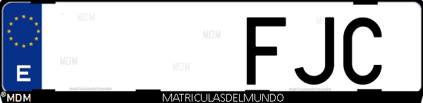 Imágen de matrícula de coche con letras FJC de España
