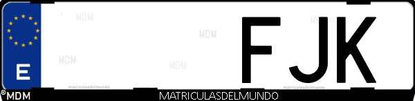 Imágen de matrícula de coche con letras FJK de España