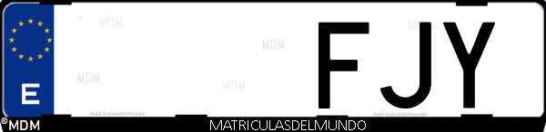 Imágen de matrícula de coche con letras FJY de España