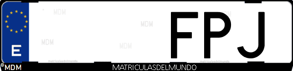 Imágen de matrícula de coche con letras FPJ de España