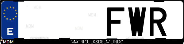 Imágen de matrícula de coche con letras FWR de España