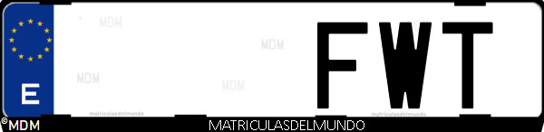 Imágen de matrícula de coche con letras FWT de España