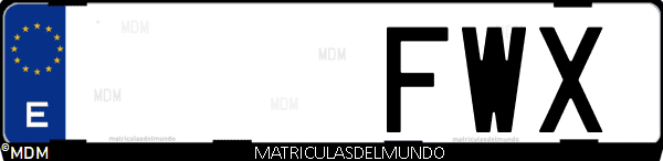 Imágen de matrícula de coche con letras FWX de España