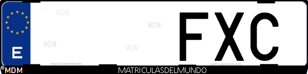 Imágen de matrícula de coche con letras FXC de España