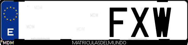 Imágen de matrícula de coche con letras FXW de España