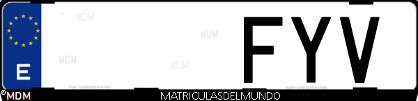 Imágen de matrícula de coche con letras FYV de España