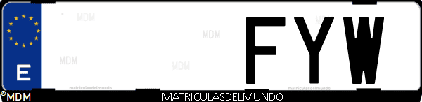 Imágen de matrícula de coche con letras FYW de España