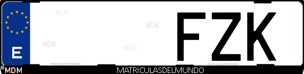 Imágen de matrícula de coche con letras FZK de España