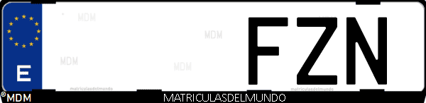 Imágen de matrícula de coche con letras FZN de España