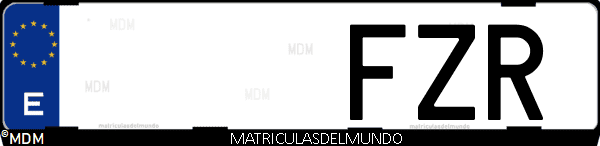 Imágen de matrícula de coche con letras FZR de España