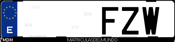 Imágen de matrícula de coche con letras FZW de España