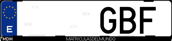 Imágen de matrícula de coche con letras GBF de España