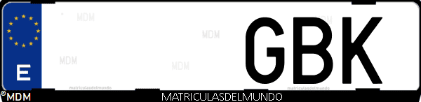 Imágen de matrícula de coche con letras GBK de España