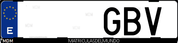 Imágen de matrícula de coche con letras GBV de España