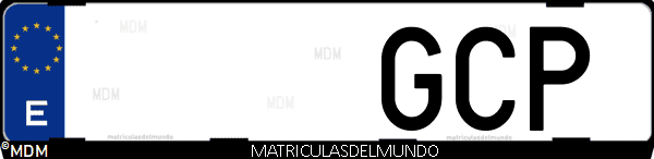 Imágen de matrícula de coche con letras GCP de España