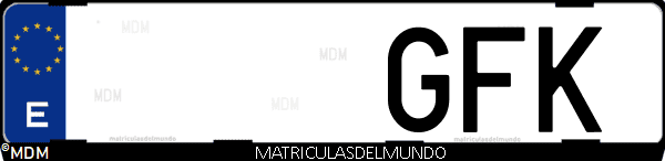 Imágen de matrícula de coche con letras GFK de España