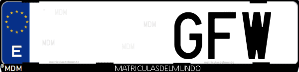 Imágen de matrícula de coche con letras GFW de España
