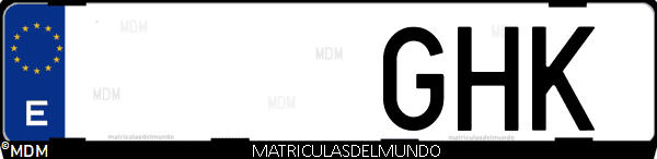 Imágen de matrícula de coche con letras GHK de España