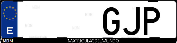 Imágen de matrícula de coche con letras GJP de España
