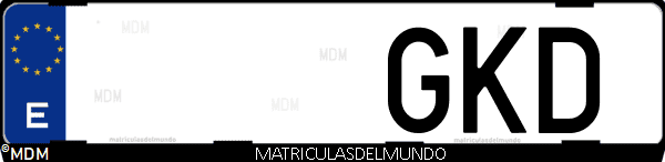 Imágen de matrícula de coche con letras GKD de España