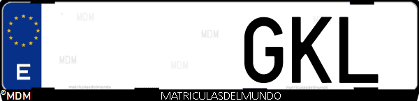 Imágen de matrícula de coche con letras GKL de España