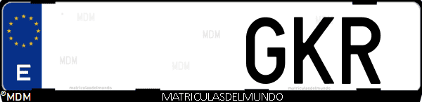Imágen de matrícula de coche con letras GKR de España