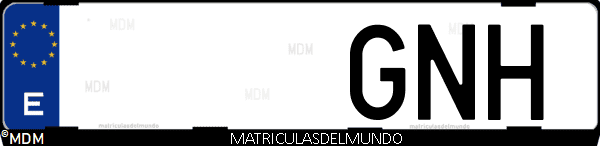 Imágen de matrícula de coche con letras GNH de España