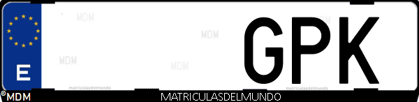 Imágen de matrícula de coche con letras GPK de España