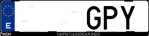 Imágen de matrícula de coche con letras GPY de España