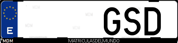 Imágen de matrícula de coche con letras GSD de España