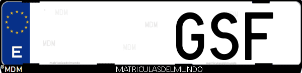 Imágen de matrícula de coche con letras GSF de España