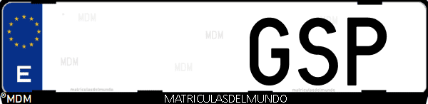 Imágen de matrícula de coche con letras GSP de España