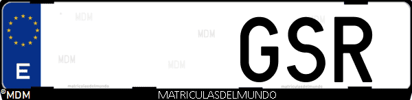 Imágen de matrícula de coche con letras GSR de España