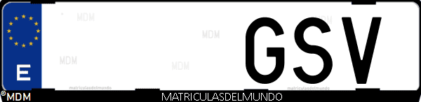 Imágen de matrícula de coche con letras GSV de España