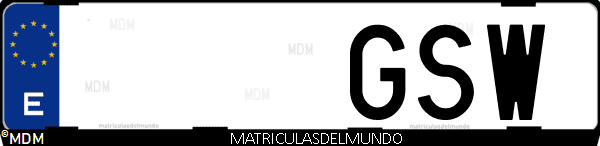 Imágen de matrícula de coche con letras GSW de España