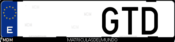 Imágen de matrícula de coche con letras GTD de España