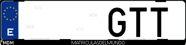 Imágen de matrícula de coche con letras GTT de España