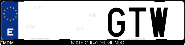 Imágen de matrícula de coche con letras GTW de España